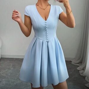 Elegant Light Blue V-Neck Dress